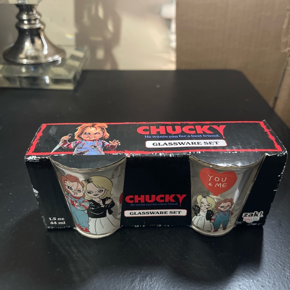 Chucky Glassware Shot Glass Set - Black & Red Packaging
